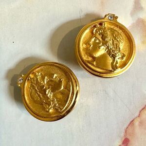 Bijoux Terner gold tone faux Roman coin clip on vintage earrings
